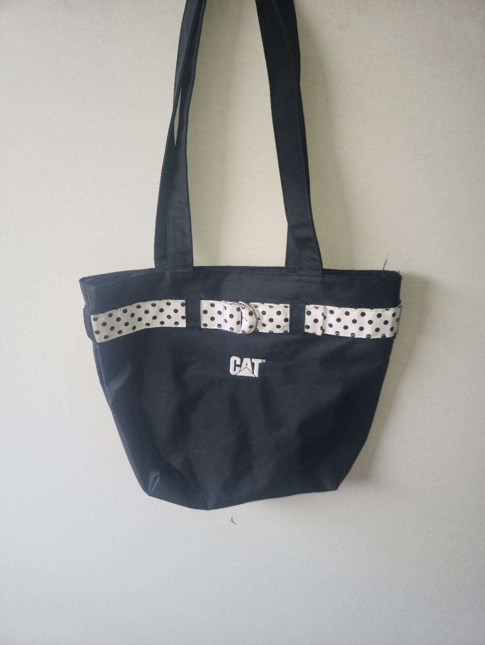 CAT Black Tote with Polka-Dot Accent